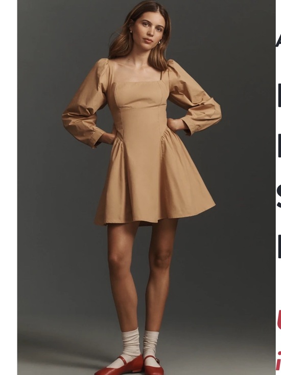 Anthropologie Dresses & Skirts - By Anthropologie Long-Sleeve Square-Neck Poplin Mini Dress